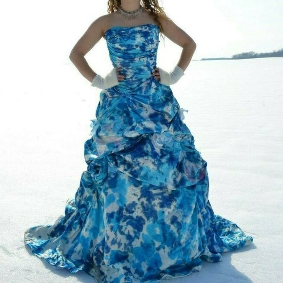 NEW Bohemian Silk Beach destination Wedding Dress Ivory blue white petite tiedye